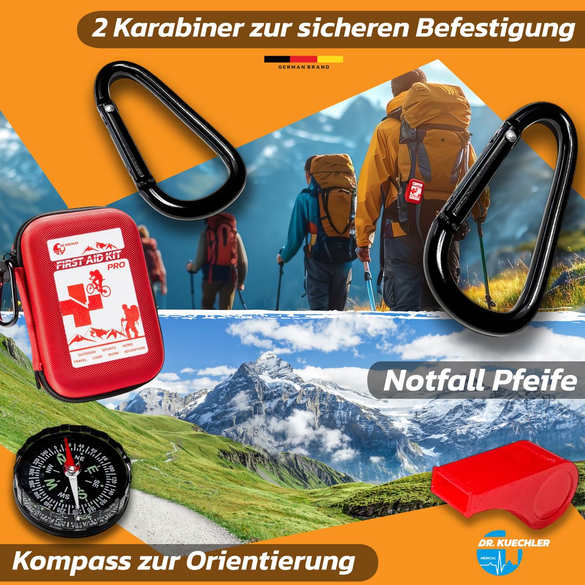Outdoor Premium Erste-Hilfe-Set PRO -35 Teile inkl. Kompass, Pfeife