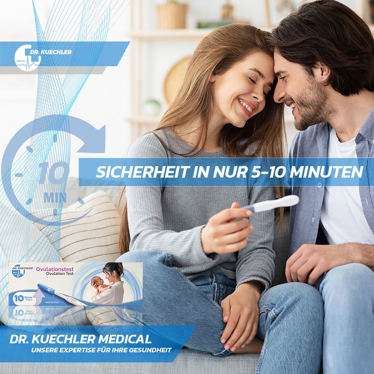 Dr. Kuechler Medical Ovulationstest 10 Stück - Extrem Sensibler LH Schnelltest 10 Miu für Kinderwunsch und fruchtbare Tage - Eisprungtest für Frauen, Ergebnis in 5-10 Minuten